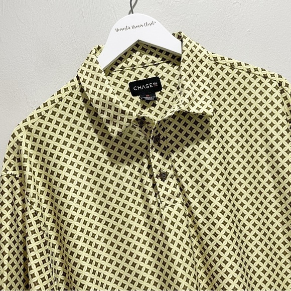 CHASE 54 Men’s Yellow Brown Geometric Print Golf Polo Quick Dry Short Slv Sz XL - Picture 2 of 8